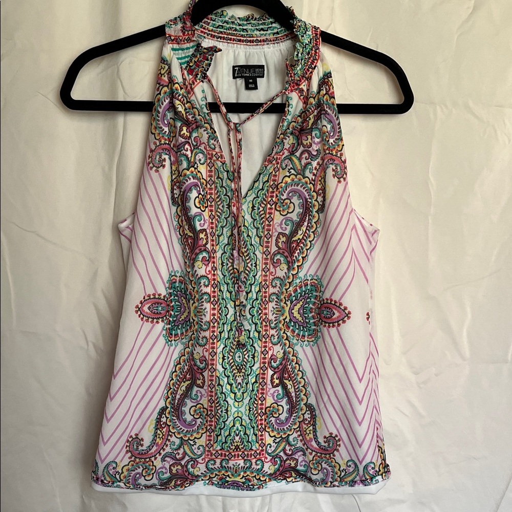 New York & Company Women's Paisley Tank Top - Pink, Green, White
